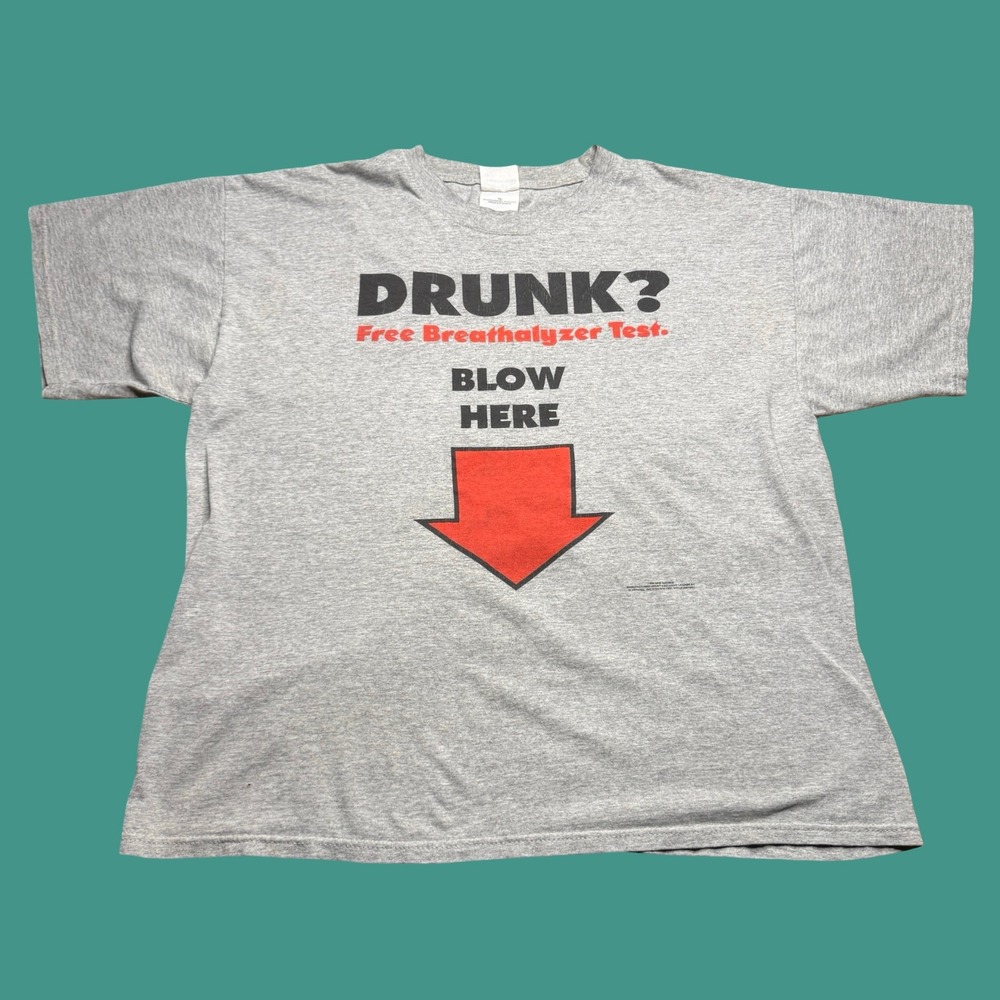 Drunk Breathalyzer Blow Here T Shirt XL Gray Funny Drinking Graphic Vintage Y2K